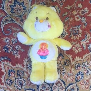 Vintage 1983 Birthday Bear Care Bear Yellow Plush with Cupcake Design
